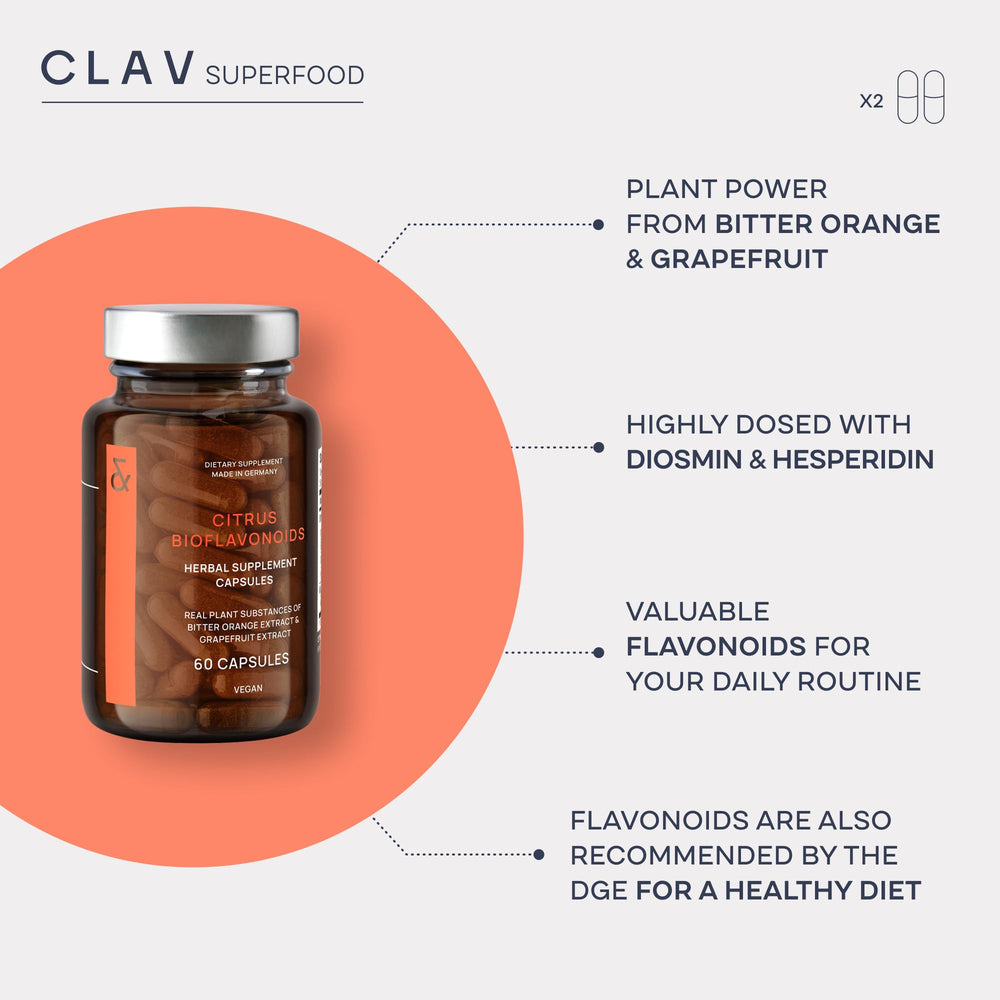 CLAV Citrus Bioflavonoids capsules close up highlighting plant based blend