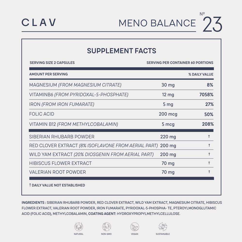 CLAV Meno Balance vegan and gluten-free formula suitable for sensitive diets
