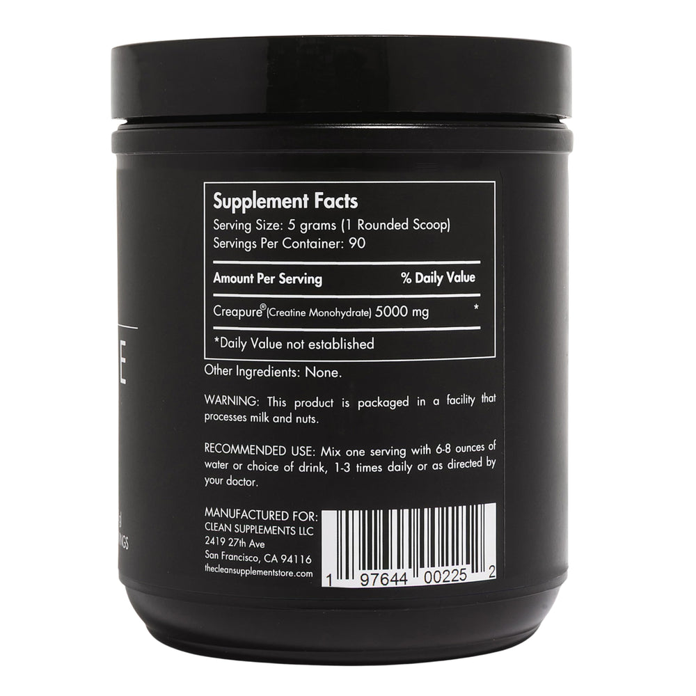 CLEAN Creatine Creapure powder highlighting high purity for reliable training sessions.