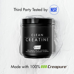 CLEAN Creatine in a shaker promoting smooth mix and taste-free powder.