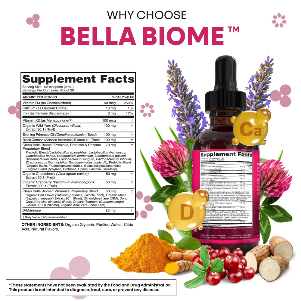 Clean Nutra Bella Biotics with black cohosh for menopause comfort.