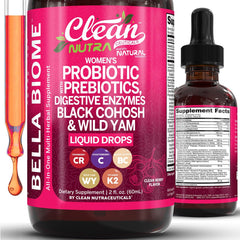 Clean Nutra Bella Biotics bottle front highlighting women's digestive balance