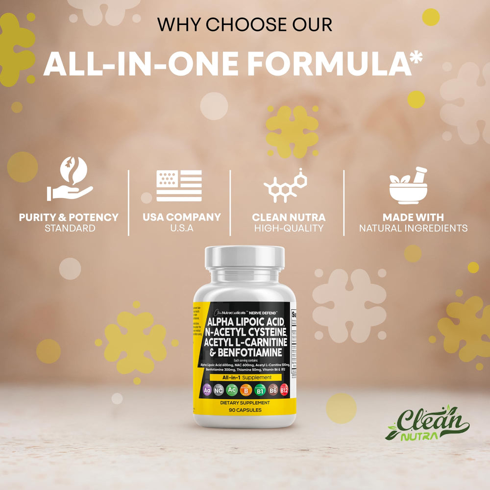 Clean Nutra benfotiamine 300mg capsules—vitamin B1 support for daily vitality.