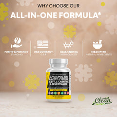Clean Nutra benfotiamine 300mg capsules—vitamin B1 support for daily vitality.