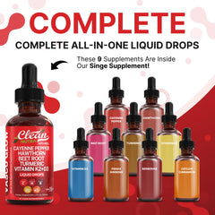 Clean Nutra Cayenne Pepper Drops label highlights hawthorn and beet root for daily vitality