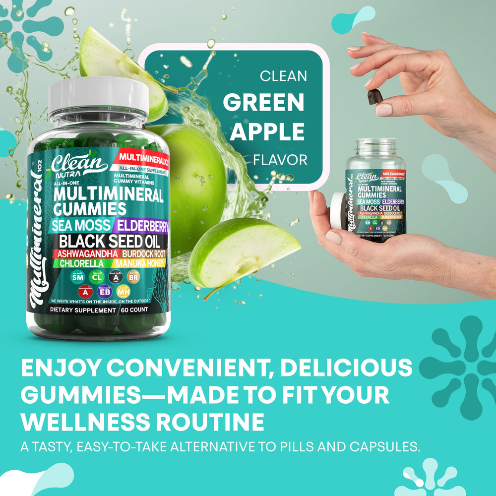 Green apple flavor badge and vegan symbol on Clean Nutra packaging