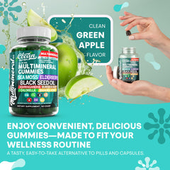 Green apple flavor badge and vegan symbol on Clean Nutra packaging