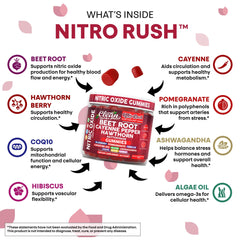 Clean Nutra Nitro Rush beetroot gummies show vibrant color and nutrient blend.