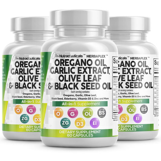Clean Nutraceuticals oregano oil garlic combo bottle for daily immune support and digestive health.