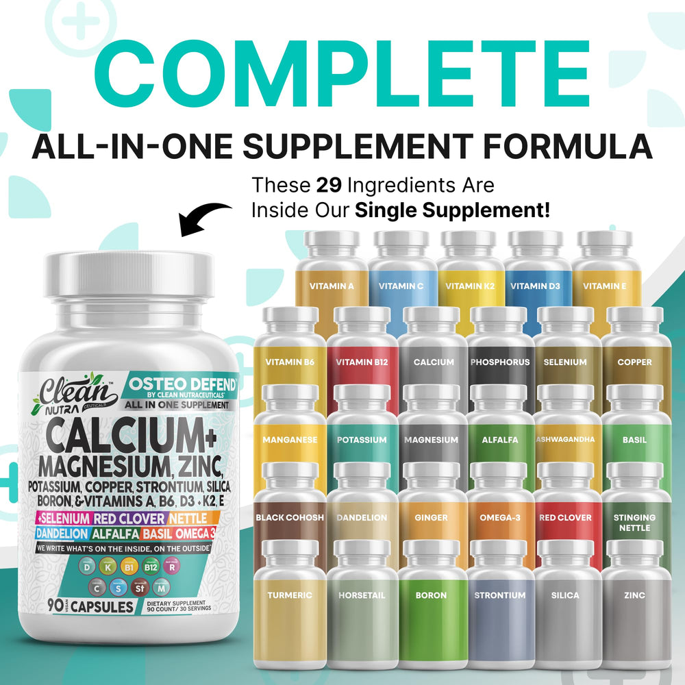 Clean Nutraceuticals Osteo Defend bottle being poured for daily capsule routine.