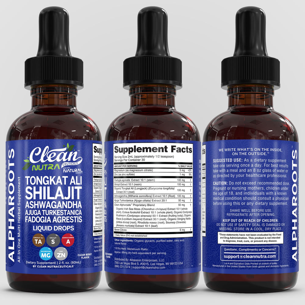 Clean Nutraceuticals Tongkat Ali and Ashwagandha combo bottle supports relaxation and well-being