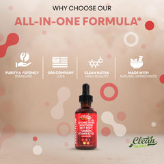 Clean Nutra Vascu Glow D3 K2 droplets emphasize essential vitamins.
