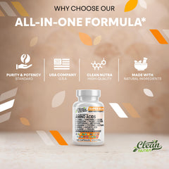 Clean Nutraceuticals amino acids supplement on a clean surface indicating digestive health focus.