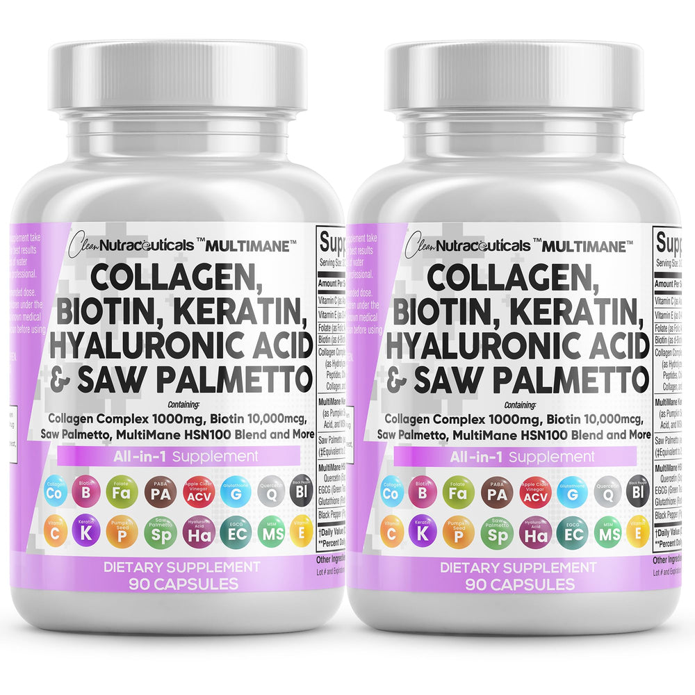 Clean Nutraceuticals collagen pills bottle close-up for hair and skin support.