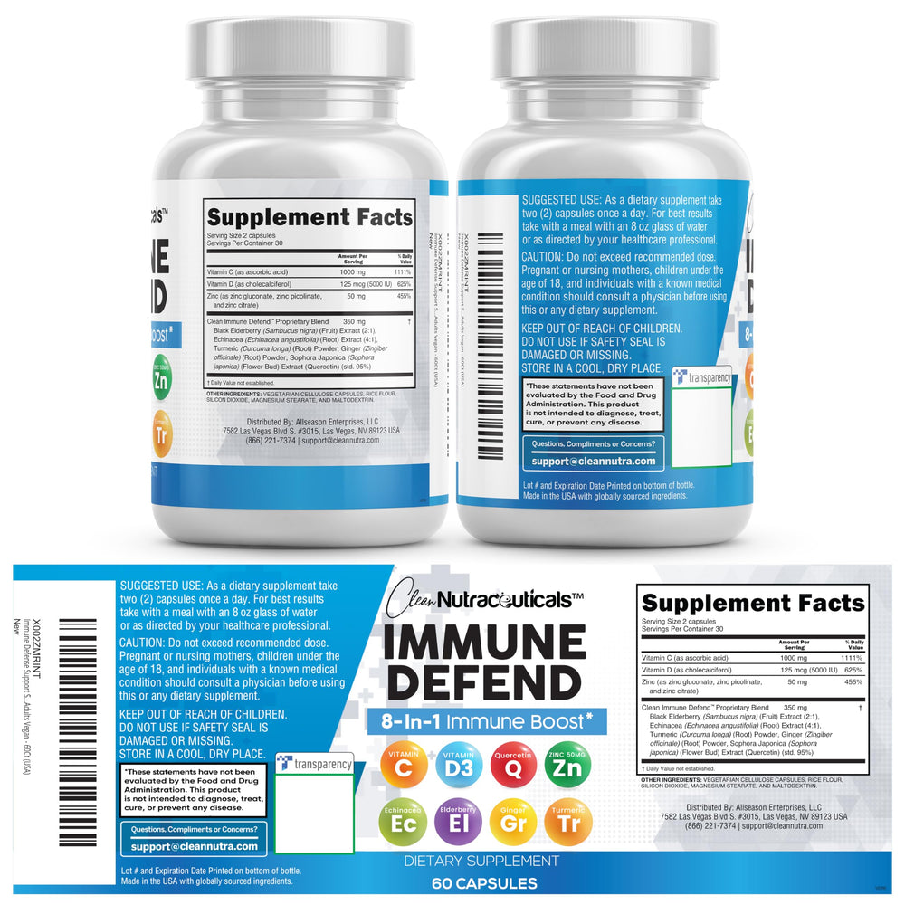 Product shot of Clean Nutraceuticals Immune Defense bottle for travel