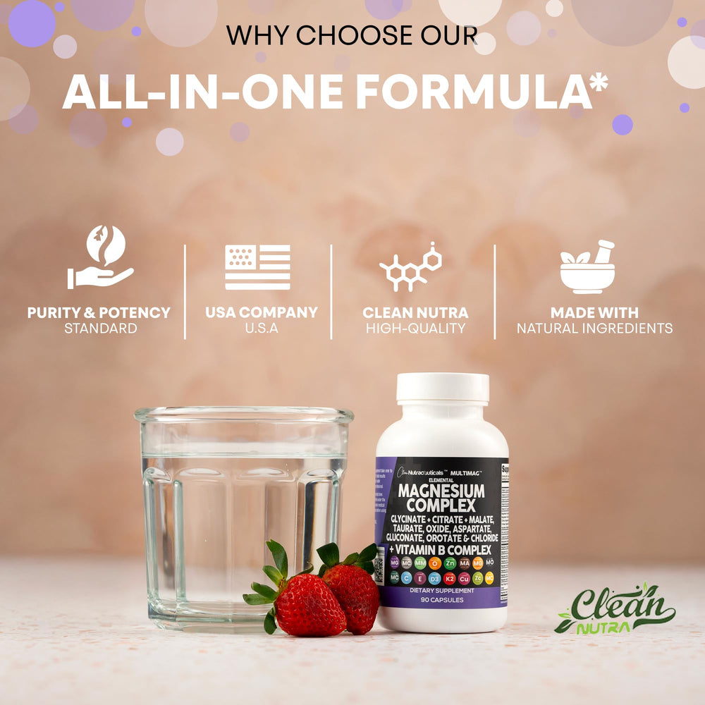 Clean Nutraceuticals MultiMag capsules with water for daily intake.