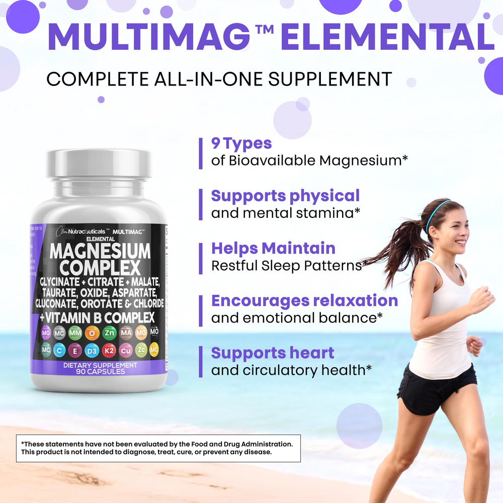 Clean Nutraceuticals MultiMag ingredients chart emphasizes magnesium and minerals.