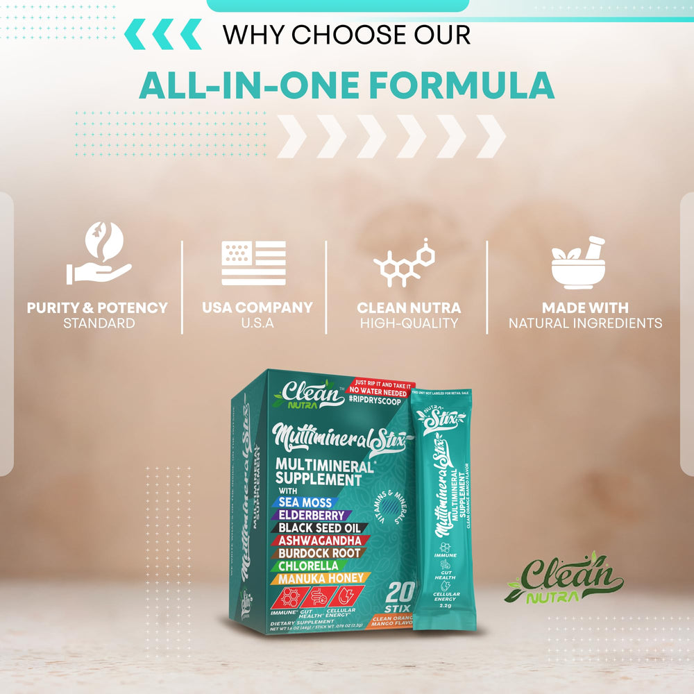 Clean Nutraceuticals MultiMineralStix greens blend ready to mix in water.