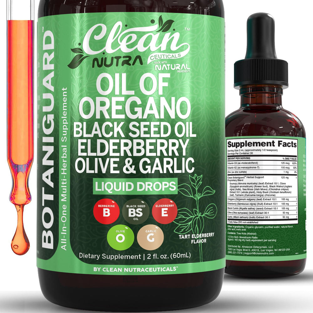 Clean Nutraceuticals Oil of Oregano bottle pour supports immune resilience.