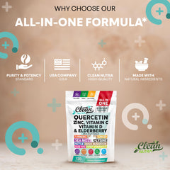 Clean Nutraceuticals Q Defend elderberry-turmeric ingredients visual implies immune-supporting botanicals.