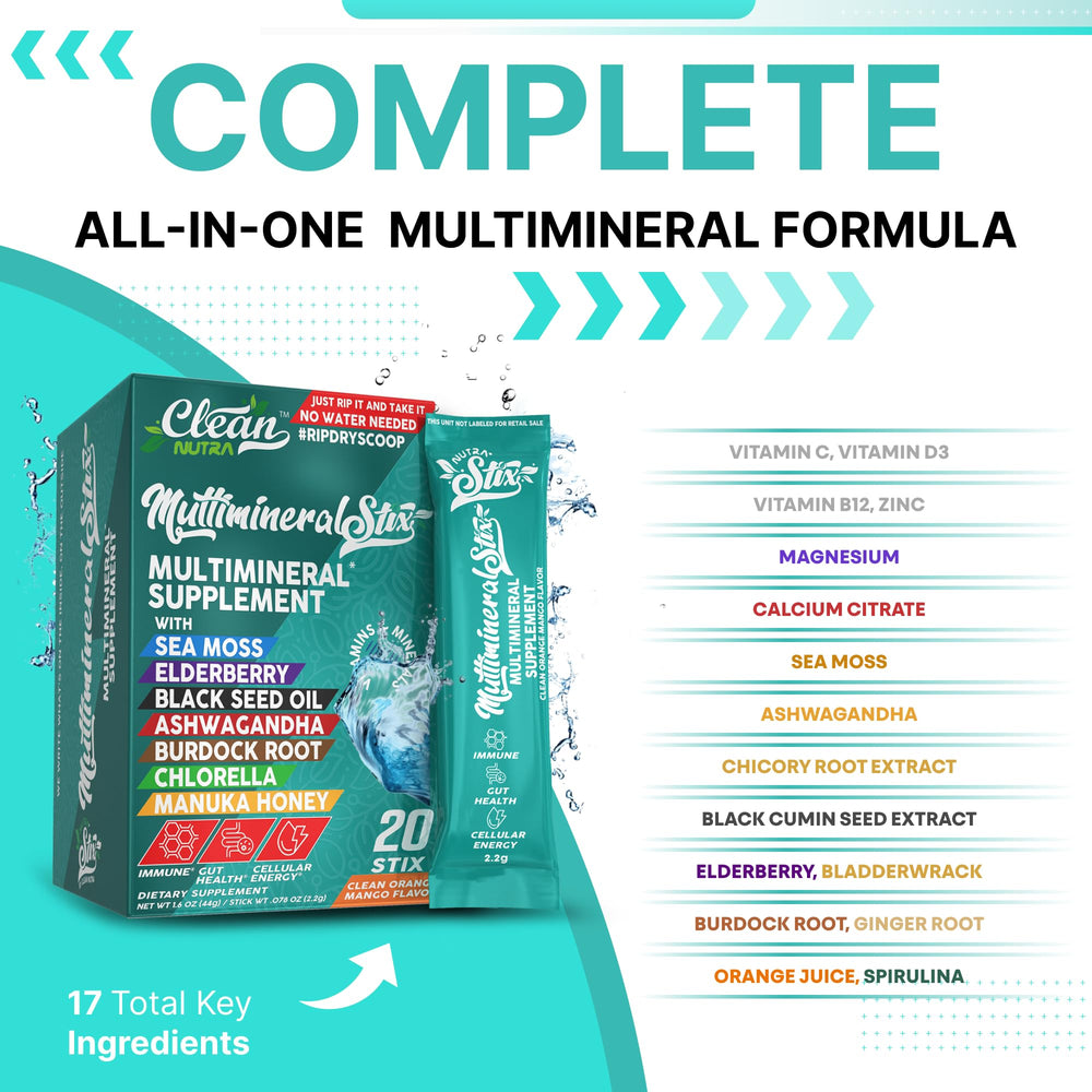 Close-up of Clean Nutraceuticals sea moss powder label showing ingredients.