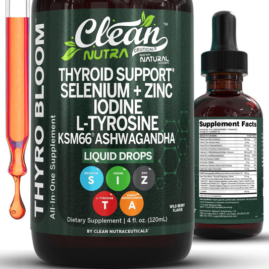 Clean Nutraceuticals Thyroid Support Drops bottle shown for daily use and convenience