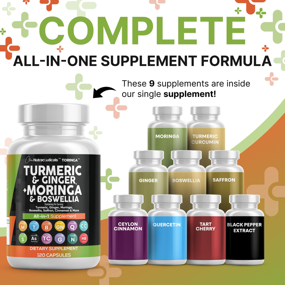 Clean Nutraceuticals Turmeric Moringa ingredients label close-up showing blend
