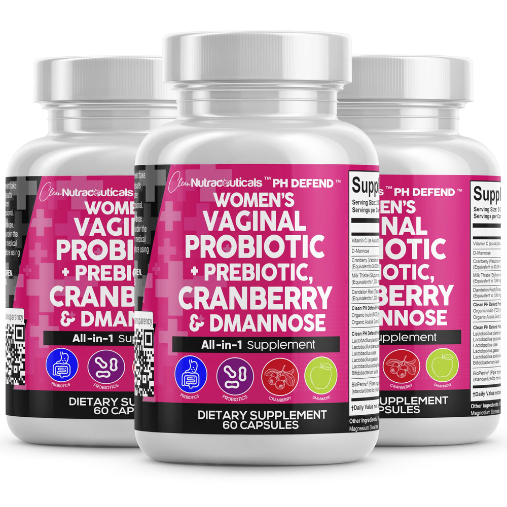 Clean Nutraceuticals Vaginal Probiotics bottle showing potent 20B CFU blend for balance