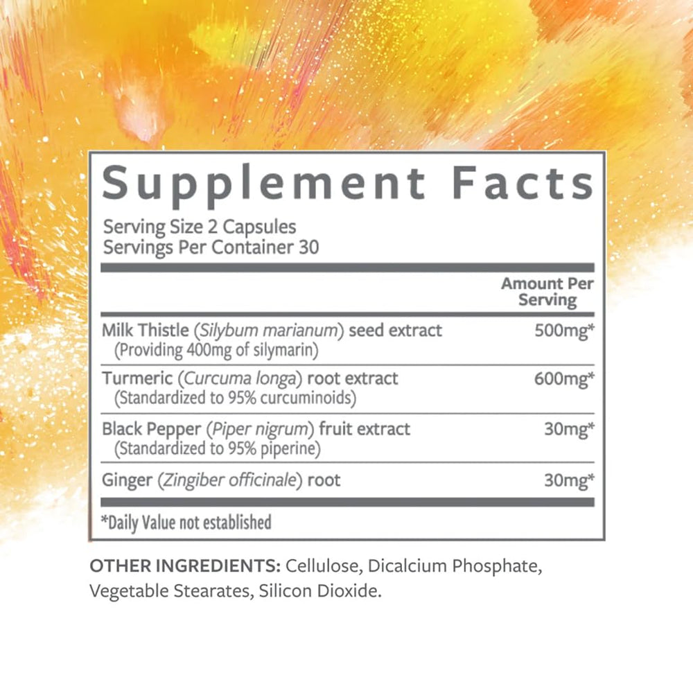 Clean Program Liver Support turmeric capsules highlight turmeric and curcumin antioxidants for wellness.