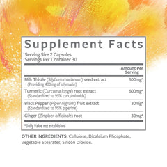 Clean Program Liver Support turmeric capsules highlight turmeric and curcumin antioxidants for wellness.