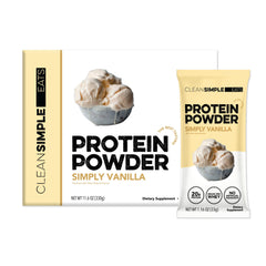 Clean Simple Eats Simply Vanilla whey protein in a stick pack for a quick protein boost.