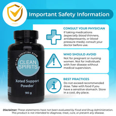 Clean Spirits Xoted Support Powder packaging and ingredients panel highlighting vegan and non-GMO