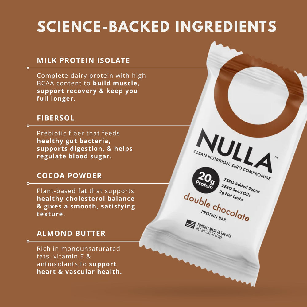 CleanForm Nulla Bar naturally sweetened with monk fruit for clean flavor