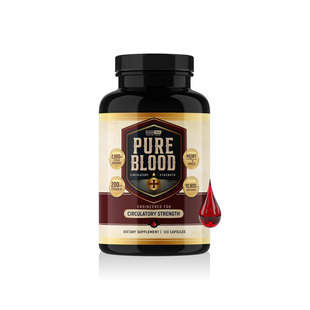 CleanForm Pure Blood bottle front shows the label for reliable circulatory support and daily vascular wellness.
