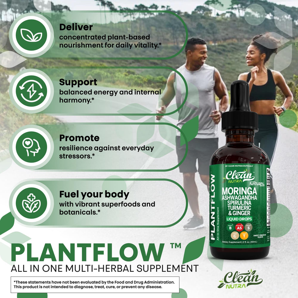 PlantFlow blend bottle highlighting chlorophyll rich greens and nutrient density