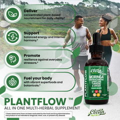 PlantFlow blend bottle highlighting chlorophyll rich greens and nutrient density