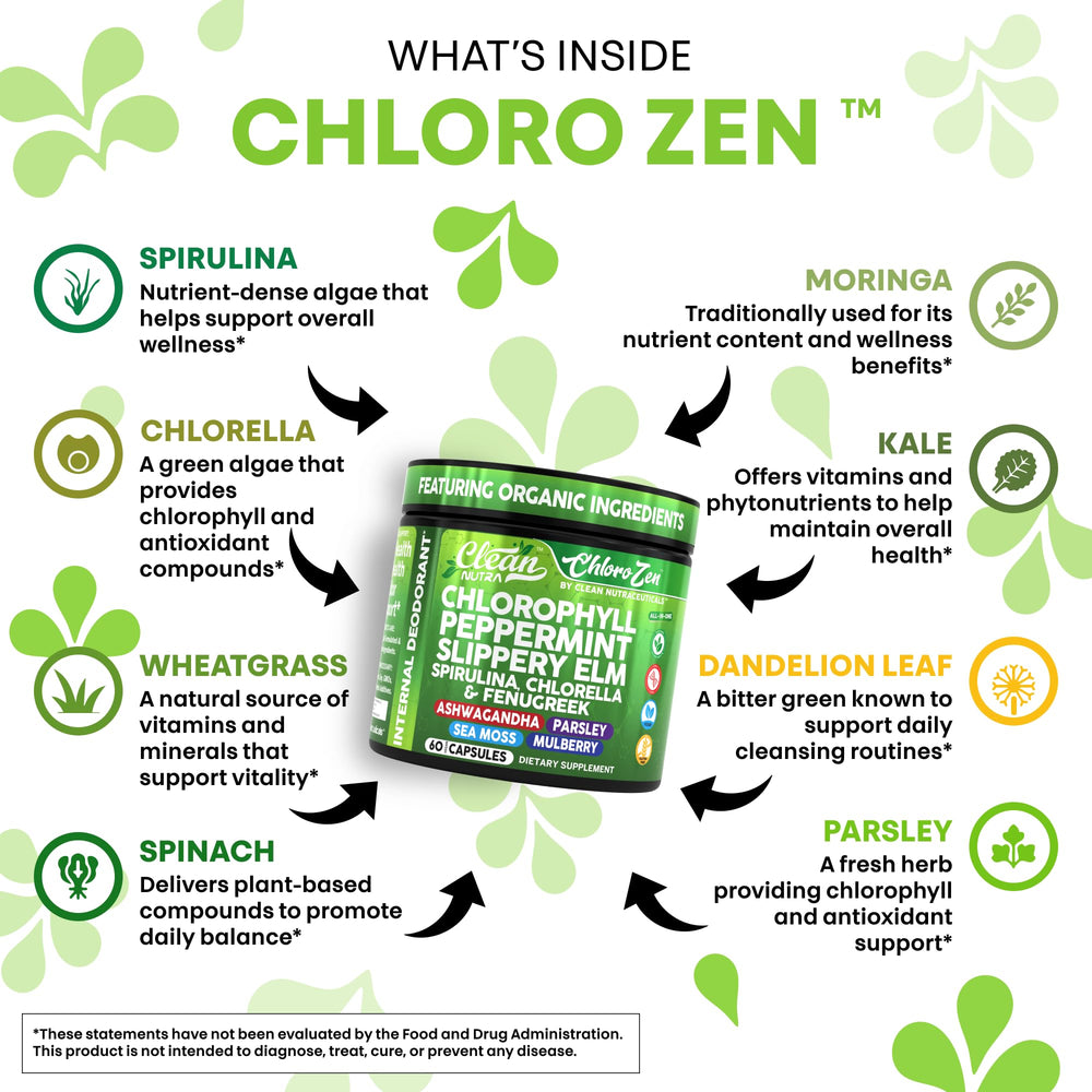 Clean Nutraceuticals spirulina and chlorella pack rich greens for gut support.