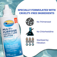 Clear Conscience all-day comfort lubricant helps reduce dryness during wear.