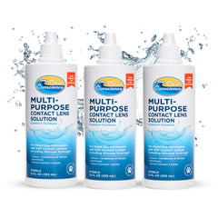 Clear Conscience contact lens solution bottle for gentle cleansing of sensitive eyes.