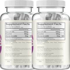 Clear Formulas capsules closeup emphasizes quercetin-bromelain blend for daily support.