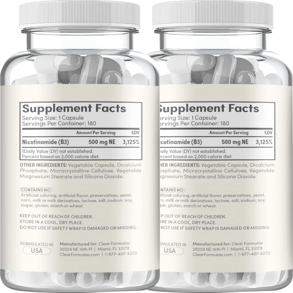 Label close-up shows 500 mg nicotinamide and cGMP origin quality