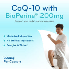 Clear Formulas CoQ10 200mg with BioPerine captures black pepper extract for absorption.