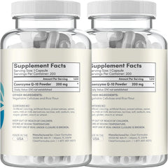 Clear Formulas CoQ10 200mg label closeup highlighting the stable ubiquinone form