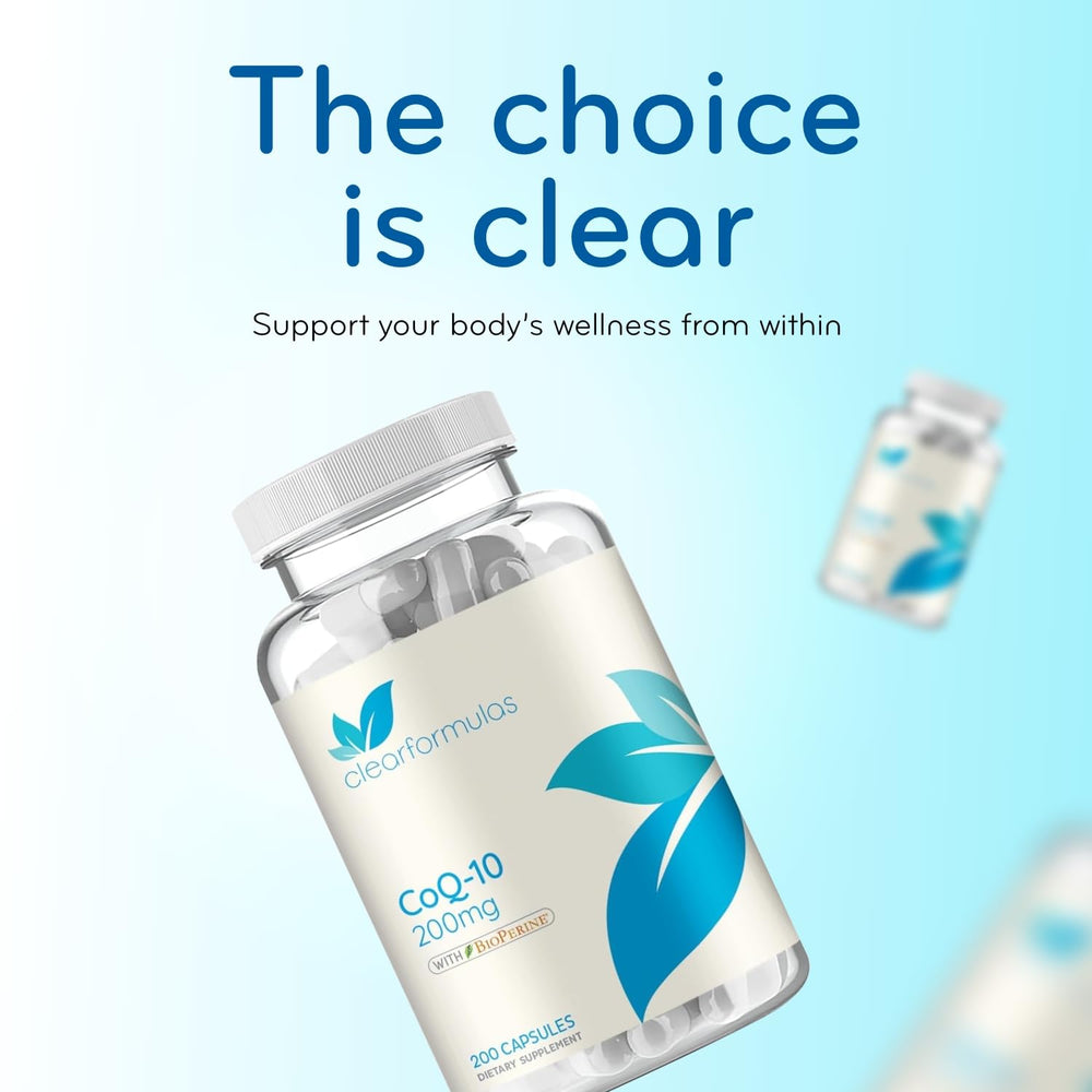 Clear Formulas CoQ10 200mg packaging design for easy daily use.