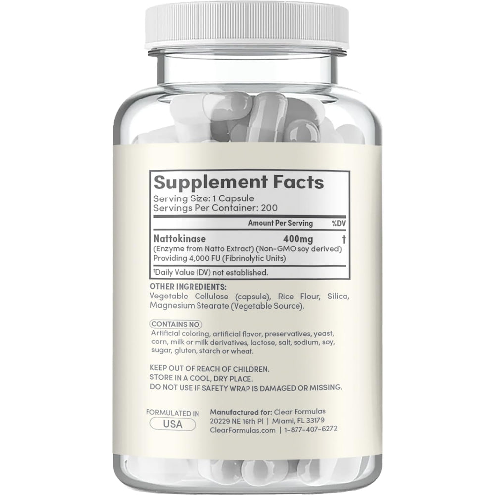 Clear Formulas nattokinase 4000fu capsule pour for easy daily intake