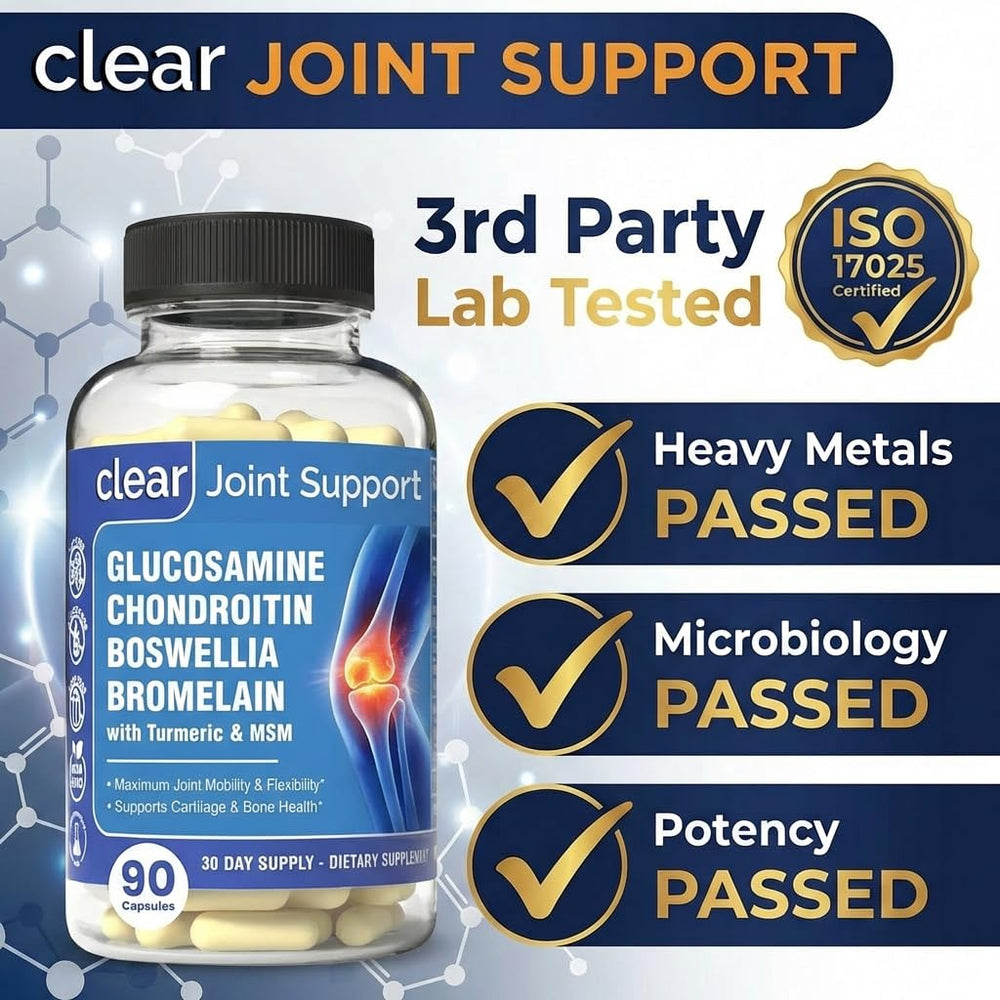 Clear Joint ingredients close-up shows turmeric and boswellia for inflammation support.