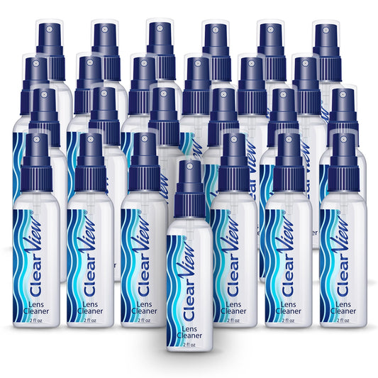 Clear View lens cleaner spray bottle in 2oz size, ideal for travel.