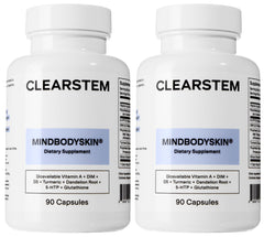 CLEARSTEM Mindbodyskin bottle front showing daily hormone balance support.