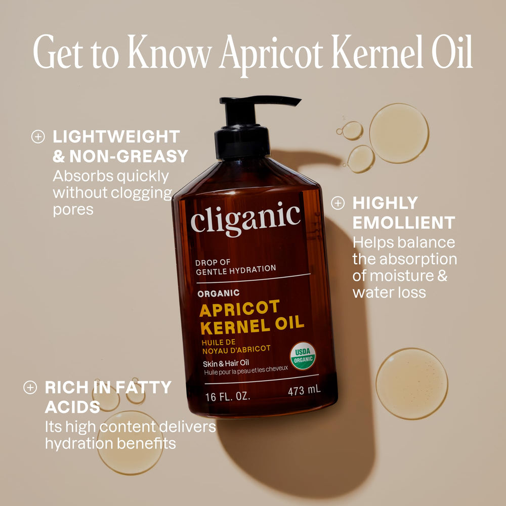 Cliganic Apricot Oil label confirms organic, non-GMO, vegan claims for informed choices.