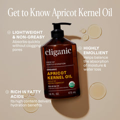 Cliganic Apricot Oil label confirms organic, non-GMO, vegan claims for informed choices.
